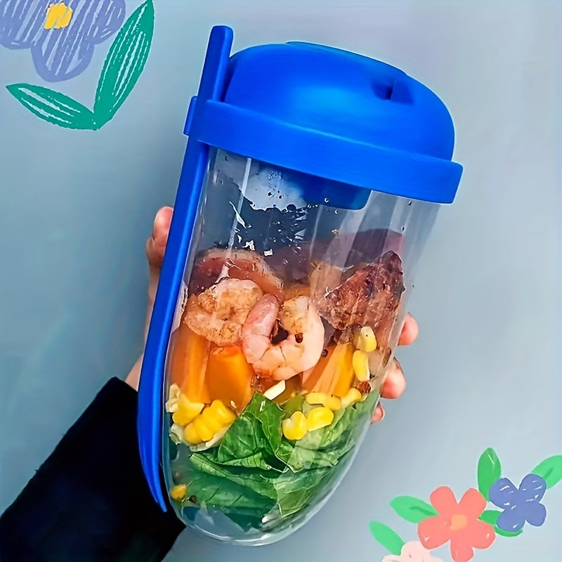1pc, Salad Cup, Salad Meal Shaker Cup, Plastic Health Salad Container Wih Fork, Salad Dressing Holder, Salad Cup For Picnic Lunch Breakfast, Kitchen Stuff, Kitchen Gadgets
