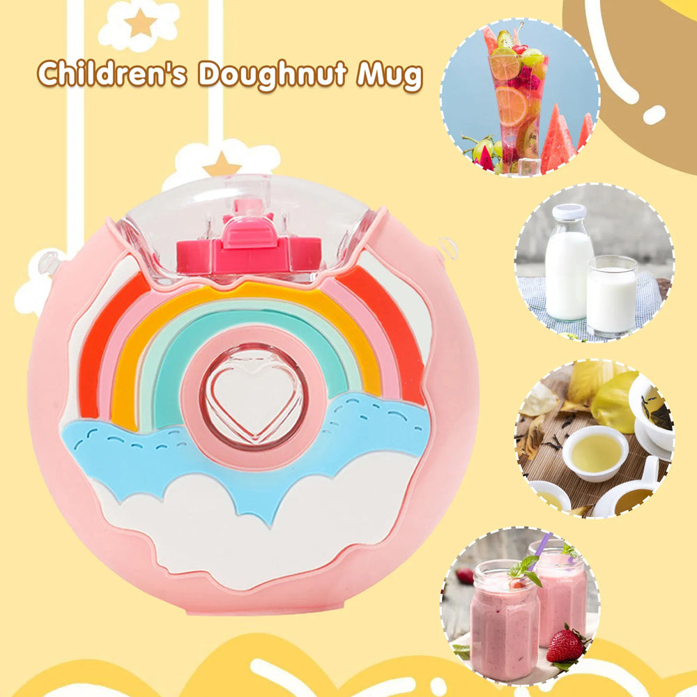 1pc, Donut Water Bottle With Strap, 380ml\u002F12.8oz Cute Cartoon Water Cups, Kawaii Animals Portable Leakproof Drinking Cups, Summer Drinkware, Travel Accessories, Birthday Gifts, Back To School Supplies