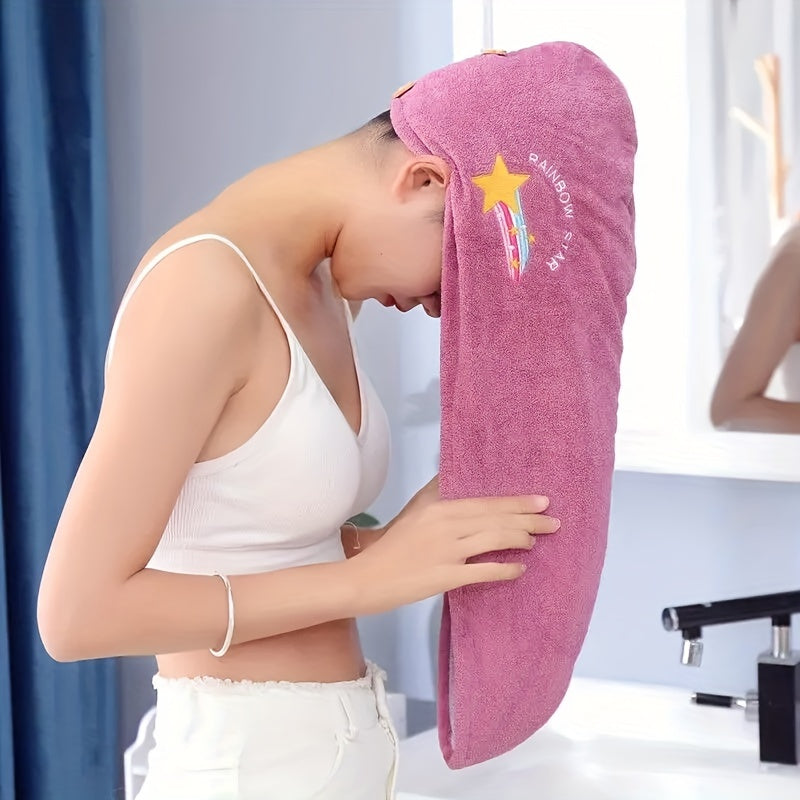1pc Embroidery Style Hair Drying Cap, Coral Fleece Thickened Hair Towel For Bathroom, Women's Absorbent Quick-drying Shower Cap, Bathroom Accessories