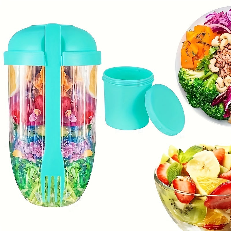 1pc, Salad Cup, Salad Meal Shaker Cup, Plastic Health Salad Container Wih Fork, Salad Dressing Holder, Salad Cup For Picnic Lunch Breakfast, Kitchen Stuff, Kitchen Gadgets