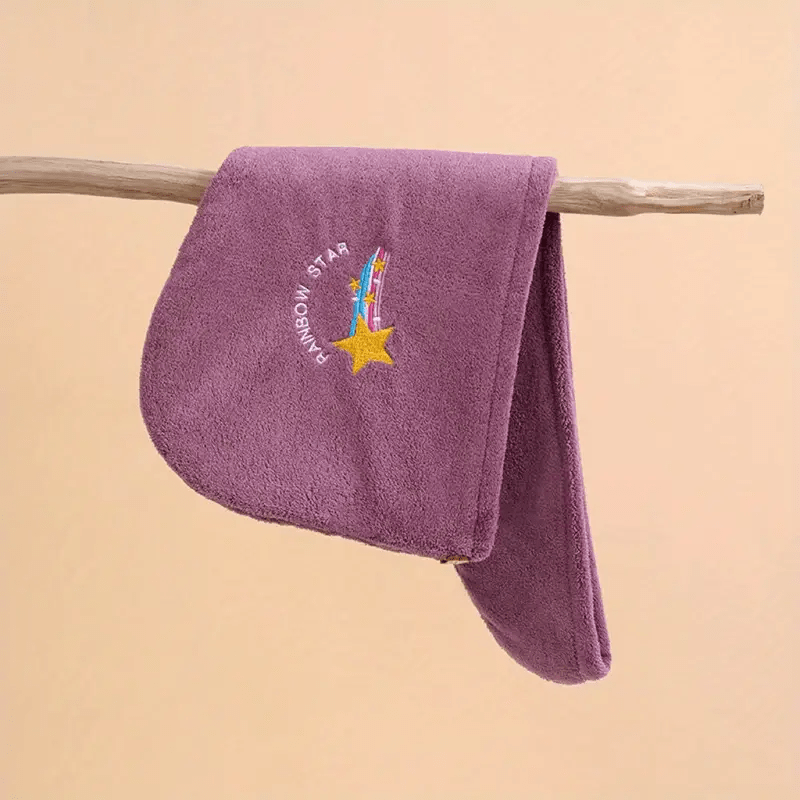 1pc Embroidery Style Hair Drying Cap, Coral Fleece Thickened Hair Towel For Bathroom, Women's Absorbent Quick-drying Shower Cap, Bathroom Accessories