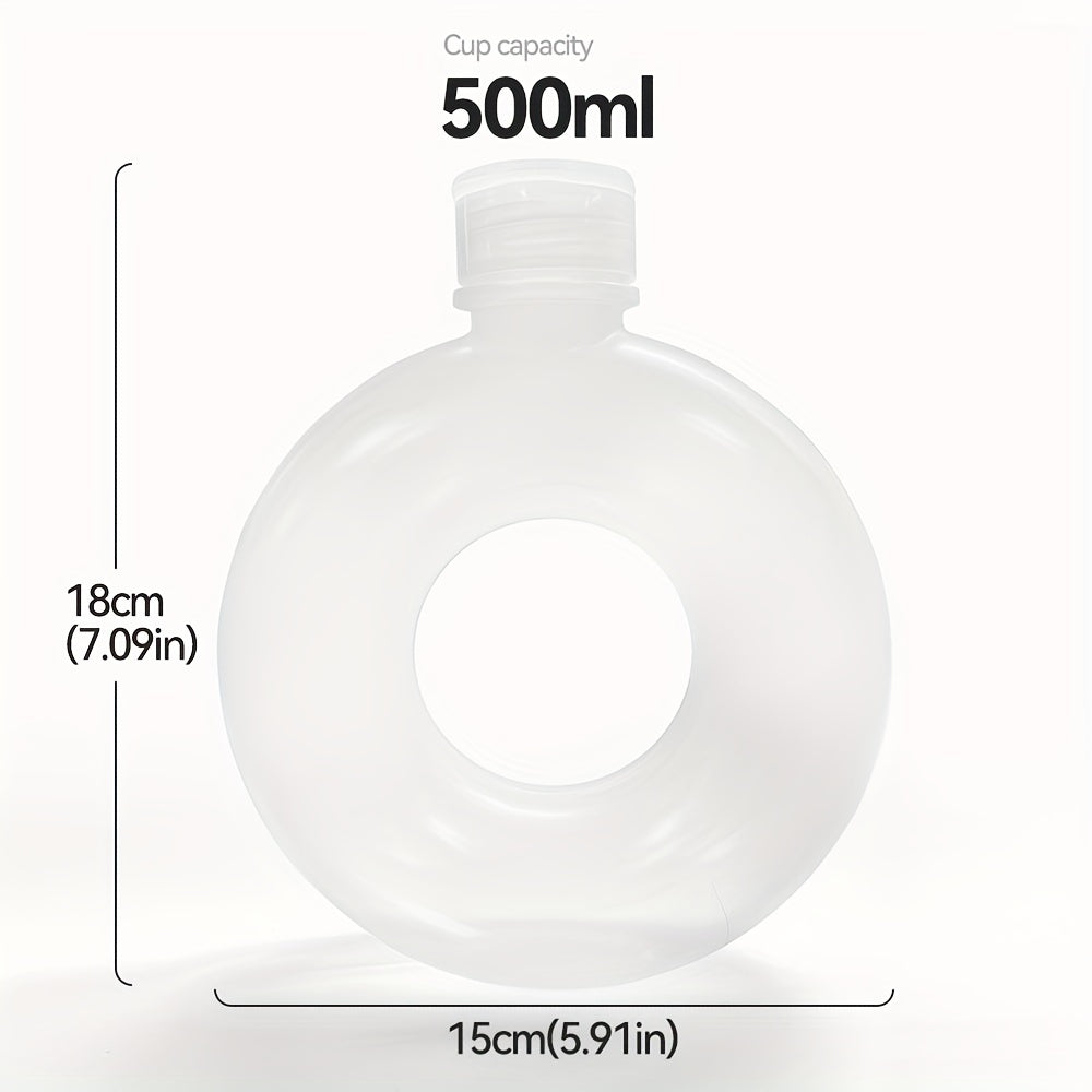 1pc, 17oz\u002F500ml Transparent Circular Juice Bottle, Outdoor Donut Shaped Plastic Sports Water Bottle, BPA Free, Suitable For Home Use, Outdoor Group Building, Gatherings, And Travel