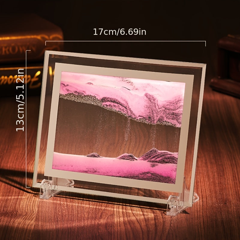 1pc Moving Sand Art Picture Round\u002FRectangular Glass 3D Deep Sea Sandscape In Motion Display Flowing Sand Frame Relaxing Desktop Home Office Work Decor,Christmas Gift